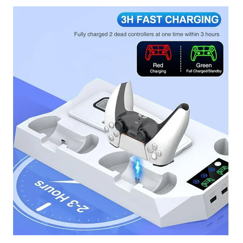 PS5 Slim Vertical Stand with Cooling & Charger – White