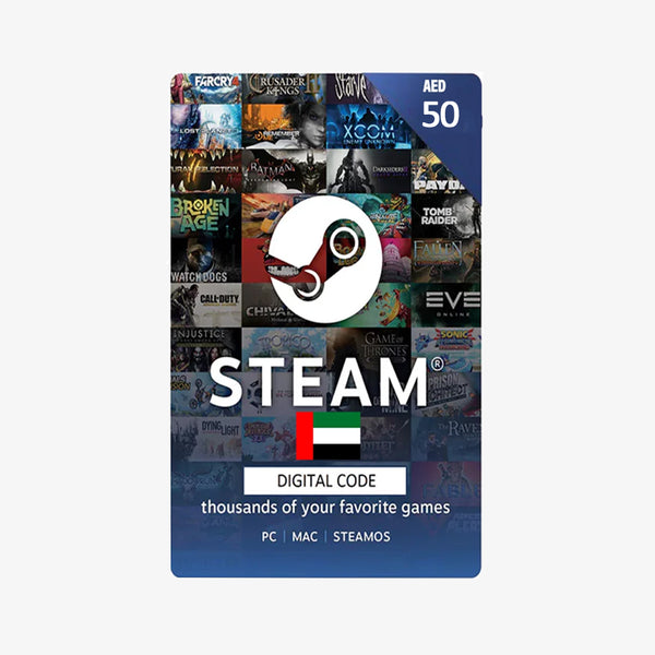Steam digital code card for sale with game logos and branding