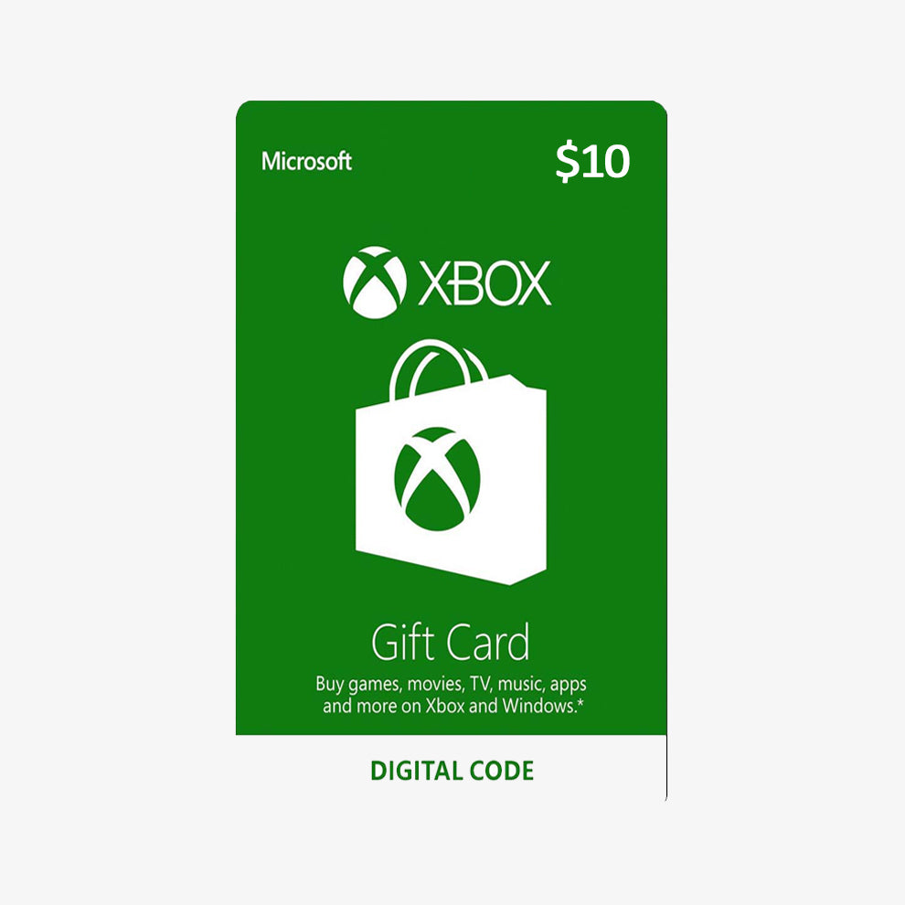 Microsoft Xbox $10 gift card on a white background